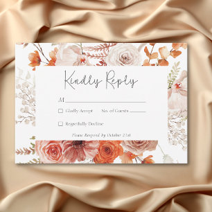 Boho Verbrand Sinaasappel Herfst Bloemen Wit RSVP Kaartje