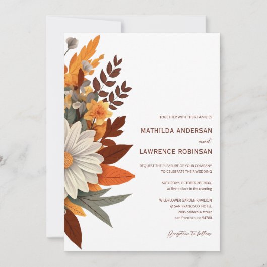 Boho Verbrand Sinaasappel Wijze Bloemen Herfstbrui Kaart (Voorkant)