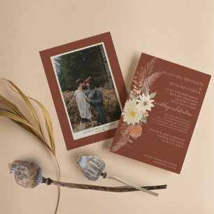 BOHO Verbrandde Oranje Herfst Floral Pampas Grass Kaart
