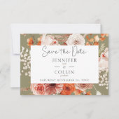 Boho Verbrande Oranje Herfst Bloemenboog Monogram  Save The Date (Voorkant)