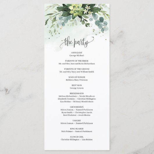 Boho verdure succulent programme de mariage eucaly (Dos)