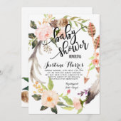 Boho veren Baby shower Uitnodiging (Voorkant / Achterkant)