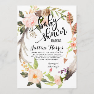 Boho veren Baby shower Uitnodiging