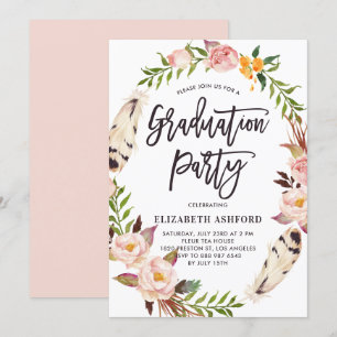 Boho Veren & Bloemenkrans Afstudeerfeest Kaart