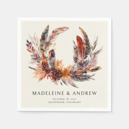 Boho veren bloemenkrans monogram bruiloft servet (Voorkant)