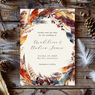 Boho Veren Herfst Loof Kalligrafie Bruiloft Save The Date