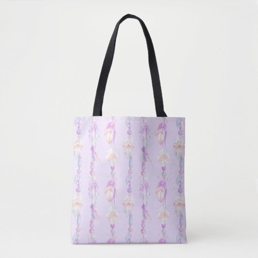 Boho veren kralen paarse waterverf kunsttas tote bag (Voorkant)