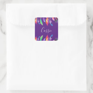 Boho veren persoonlijk notitieboek vierkante sticker