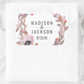 Boho veren perzik bloemenkrans bruiloft monogram rechthoekige sticker (Tas)