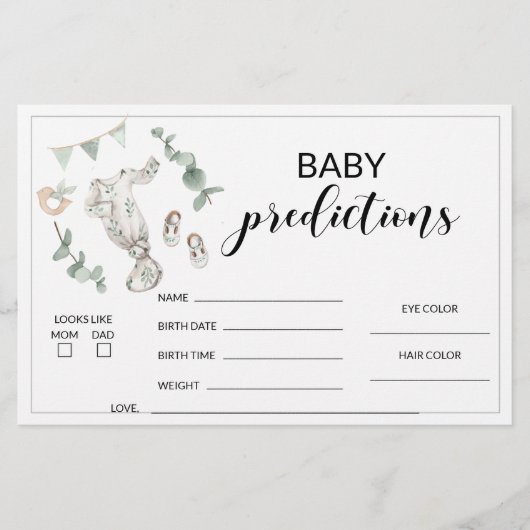 Boho vert bébé garçon douche prédictions papeterie (Devant)