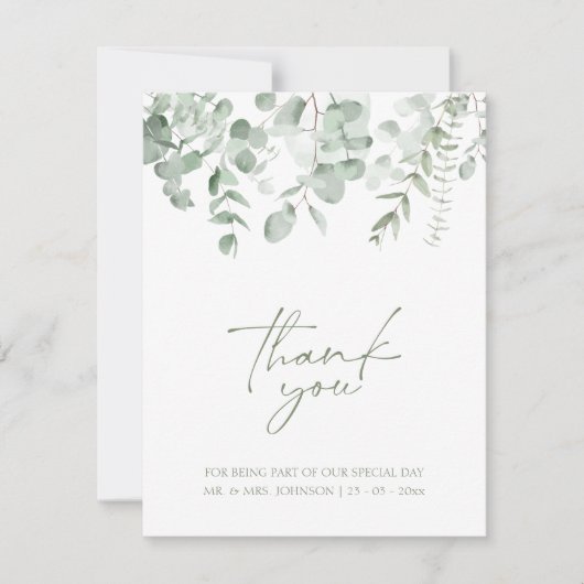 Boho Vert feuillage Eucalyptus Mariage Merci (Devant)