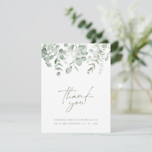 Boho Vert feuillage Eucalyptus Mariage Merci (Debout devant)