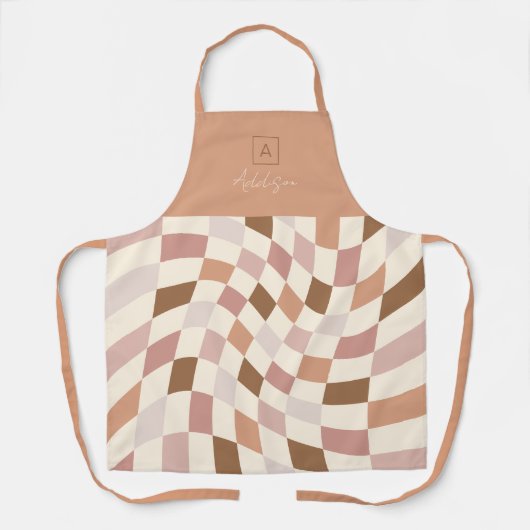 Boho Vervormd Geruit Gepersonaliseerd Monogram Schort (Voorkant)