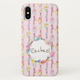 Boho vether waterverf art name roze hoesje