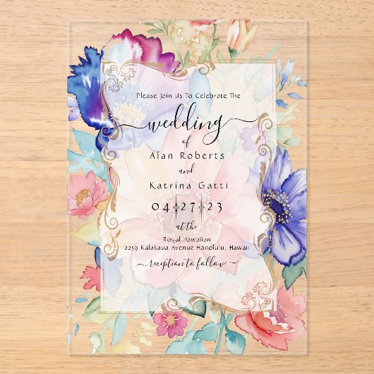 Boho Vibrant  Flowers Flat Invitation Frame (Recto)