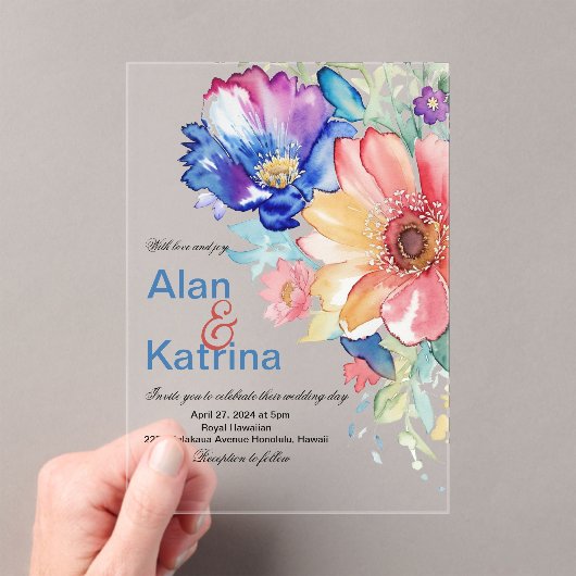 Boho Vibrant Flowers Invitation Acryl Uitnodigingen (Insitu (Draagbaar))