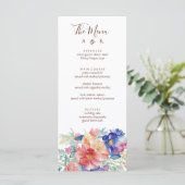 Boho Vibrant Flowers Menu Mariage Carte Plat (Debout devant)