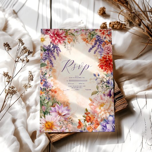 Boho Victoriaans Royal Floral Wedding RSVP Kaartje