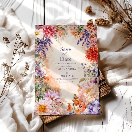 Boho Victoriaans Royal Floral Wedding Save The Date