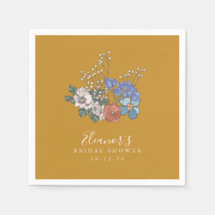 Boho Vintage Bloem Geel Aangepaste Bruiloft Bruids Servet