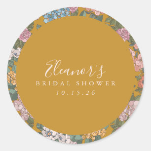Boho Vintage Bloem Geel Aangepaste Bruiloft Feest Ronde Sticker