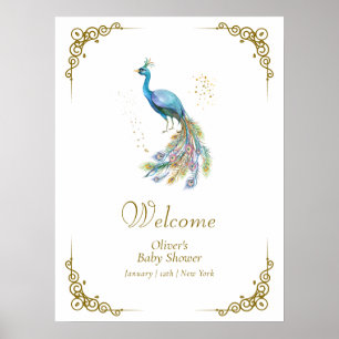 Boho Vintage Elegante Pauw Babyshower Welkom Poster