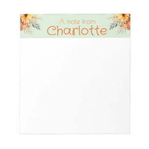 Boho vintage oranje zonnebloem waterverf groen notitieblok