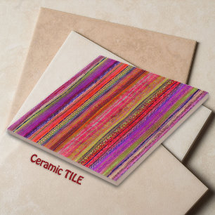 Boho Vintage Rood Paars Strepen - Tegeltje