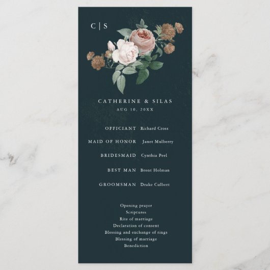 Boho Vintage Rose Floral Wedding Programme (Devant)