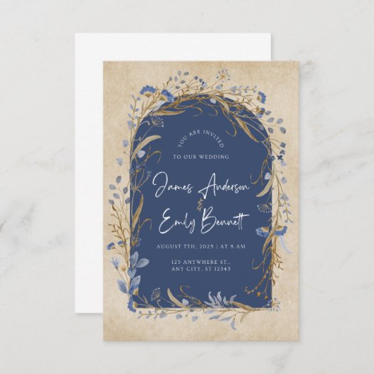 Boho Vintage Wedding Invitation | Bohème rustique (Devant / Derrière)