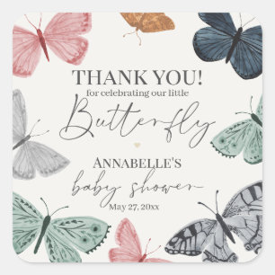 Boho vlinder Baby shower feest dessert gunst Vierkante Sticker