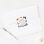 Boho Vlinder Bruiloft Feest Dessert Favor Vierkante Sticker (Envelop)