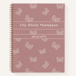 Boho Vlinder Patroon Schoolmeisjes Naam Mauve Notitieboek