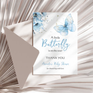 Boho Vlinder Wilde Bloem Blauwe Baby Shower Bedankkaart