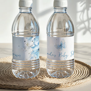 Boho Vlinder Wilde Bloem Bloemkleurige Blauwe Baby Waterfles Etiket