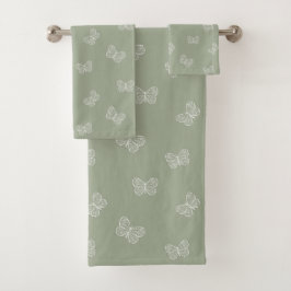 Boho Vlinderpatroon Neutraal Modern Saliegroen Bad Handdoek