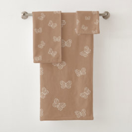 Boho Vlinderpatroon Neutraal Modern Tannig Bruin Bad Handdoek