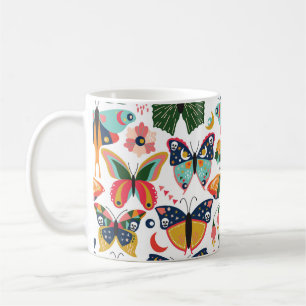 Boho vlinders: naadloos behangpatroon. koffiemok