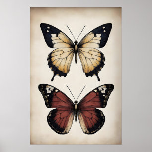 Boho vlinders print, sombere vlinder muur poster