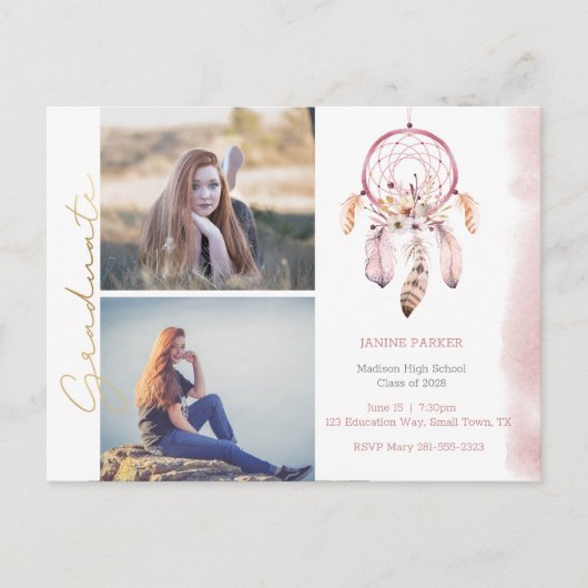 Boho Voeg je foto's Afstuderen Briefkaart (Voorkant)