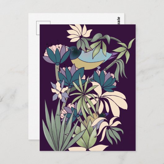 Boho-vogelbloemtuin paars briefkaart (Voorkant / Achterkant)