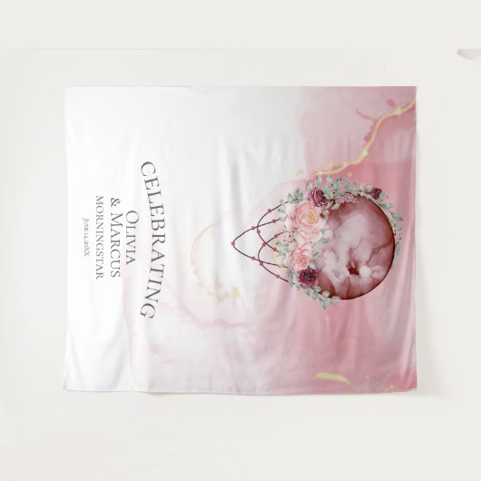 BOHO Volle Maan Stof Roze Aquarel Hemels Wandkleed (Voorkant (horizontaal))