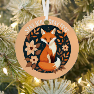Boho Vos "Blijf Wild, Blijf Vrij" Bosontwerp Metalen Ornament