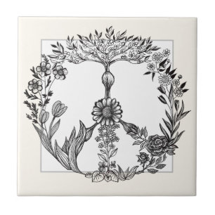 Boho Vredesteken Elegante Meisjesachtige Mooie Blo Tegeltje