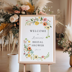 Boho Vrijgezellenfeest Bloemen Welkomstbord Poster