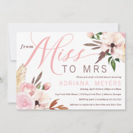 Boho Vrijgezellenfeest, Waterverf Floral, Miss to  Kaart