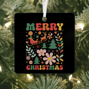 Boho vrolijk kerstfeest bloemen feest Kerst vakant Metalen Ornament