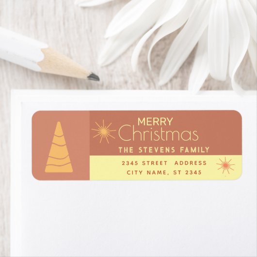 Boho Vrolijk Kerstfeest vrolijk kleurenblok Etiket (Insitu)