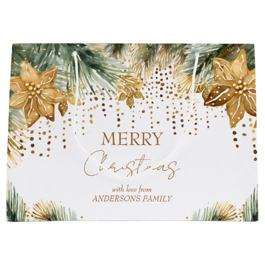 Boho Vrolijk kerstgoud poinsettia Groot Cadeauzakje (Voorkant)