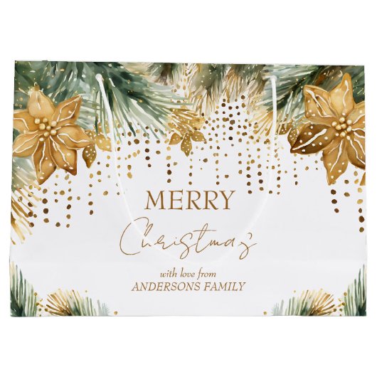 Boho Vrolijk kerstgoud poinsettia Groot Cadeauzakje (Achterkant)